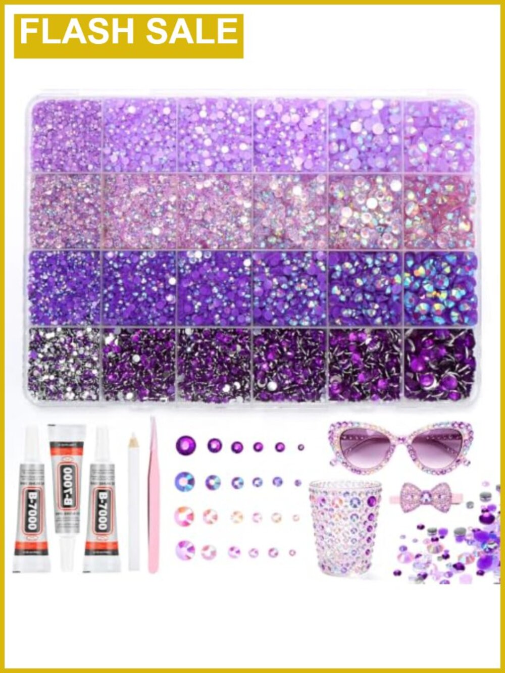 36000Pcs Bedazzling Kit Purple Rhinestones Glue Tweezers Pen Craft DIY